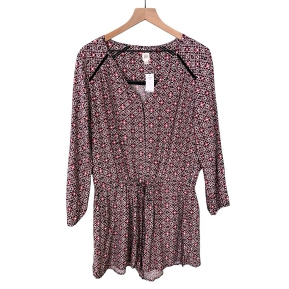 NWT GAP Geometric Pattern Tie Waist Long Sleeve Romper Black Pink White‎ Large - Picture 2 of 9